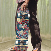 Koi Fish with Red Blue Crazy Pattern Monogram スケートボード