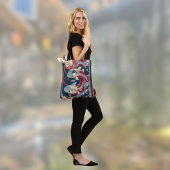 Koi Fish with Red Blue Great Wave Monogram トートバッグ