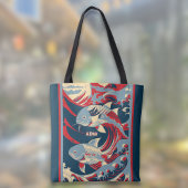 Koi Fish with Red Blue Great Wave Monogram トートバッグ