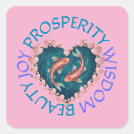 Koi good fortune pink and turquoise  スクエアシール