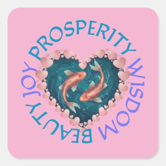 Koi good fortune pink and turquoise  スクエアシール (正面)
