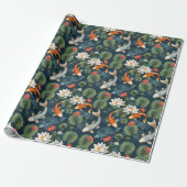 Koi Pond and Lotus Flowers Pattern, Elegant Nature ラッピングペーパー (アンロールド)