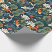 Koi Pond and Lotus Flowers Pattern, Elegant Nature ラッピングペーパー (角)