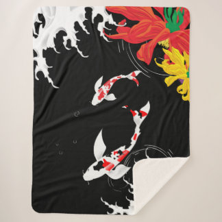 Koi Pond - black - Japanese Design Blanket シェルパブランケット