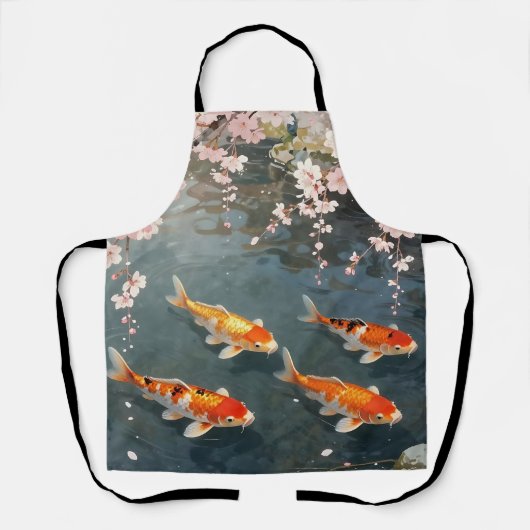 Koi Pond Cherry Blossom Serenity エプロン (正面)