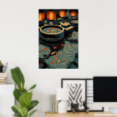Koi Wall Art Print Circular Pools and Lanterns ポスター (ホームオフィス)