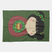 Kokeshiのクリスマスのリース キッチンタオル (横)