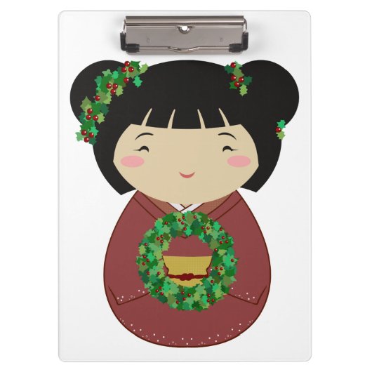 Kokeshiのクリスマスのリース クリップボード (正面)