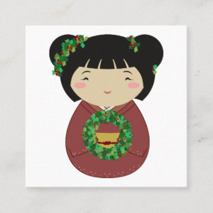 Kokeshiのクリスマスのリース スクエア名刺