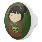 Kokeshiのクリスマスのリース セラミックノブ (右)