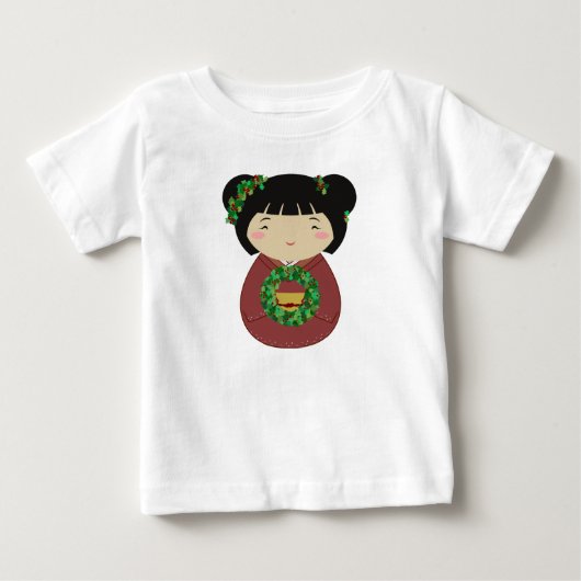 Kokeshiのクリスマスのリース ベビーTシャツ (正面)