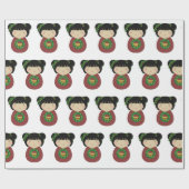 Kokeshiのクリスマスのリース ラッピングペーパー (フラット)