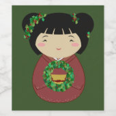 Kokeshiのクリスマスのリース ワインラベル (シングルラベル)