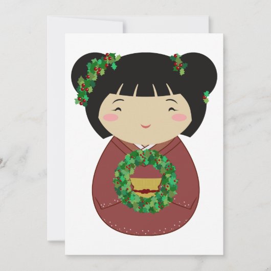 Kokeshiのクリスマスのリース 招待状 (正面)
