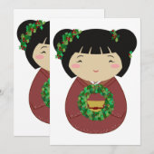Kokeshiのクリスマスのリース 招待状 (正面/裏面)