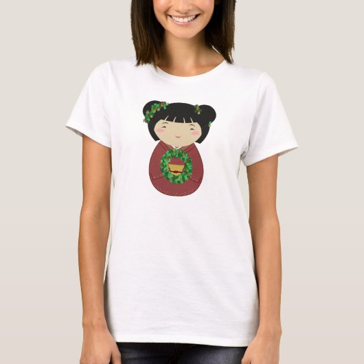 Kokeshiのクリスマスのリース Tシャツ (正面)