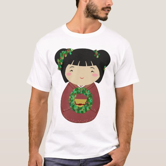 Kokeshiのクリスマスのリース Tシャツ (正面)