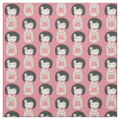 Kokeshiのピンクの人形 ファブリック (見本)