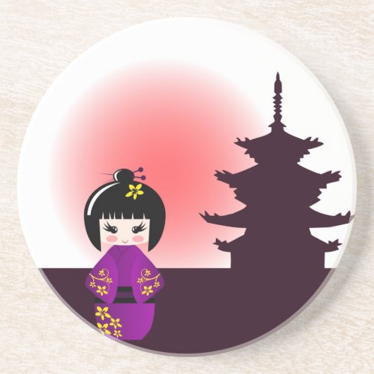 Kokeshiの人形および日本の寺院のコースター コースター (正面)
