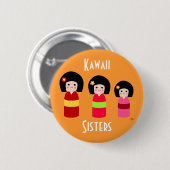 Kokeshiの人形の姉妹の漫画 缶バッジ (正面&裏面)