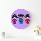 Kokeshiの人形の柱時計 ラージ壁時計 (ホーム)