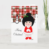 Kokeshiの女の子のクリスマス シーズンカード (正面)