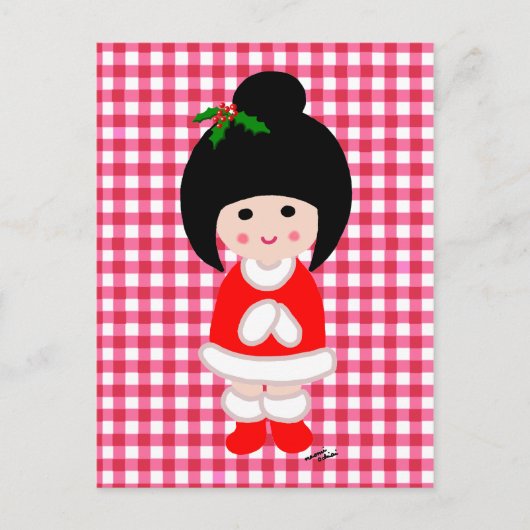 Kokeshiの女の子のクリスマス シーズンポストカード (正面)