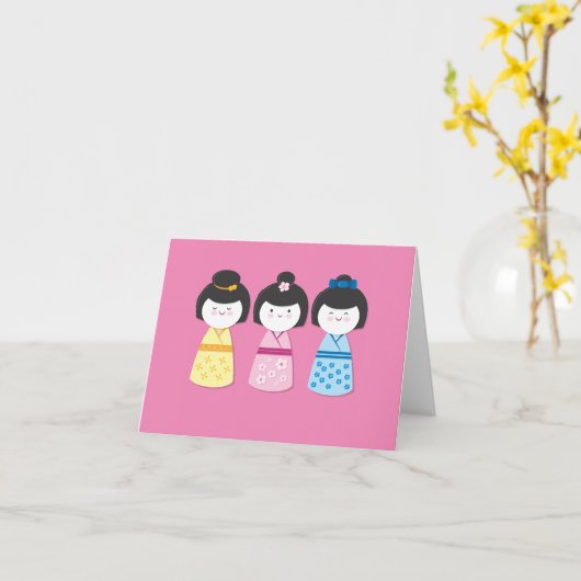 Kokeshiの女の子 カード (黄色い花)