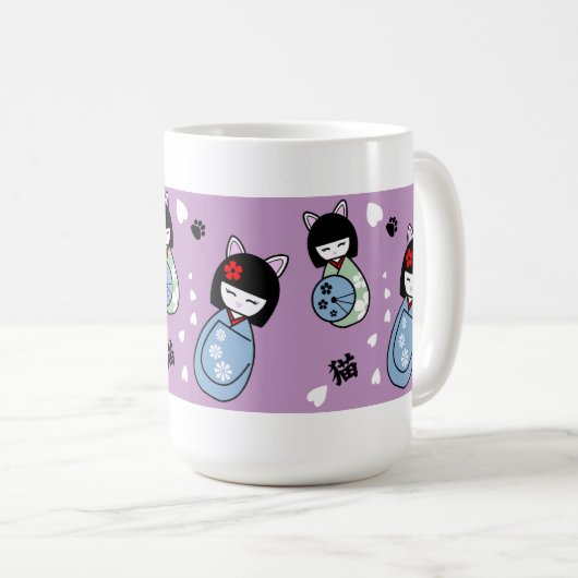 Kokeshiの子猫の陶磁器のマグ コーヒーマグカップ (正面右)