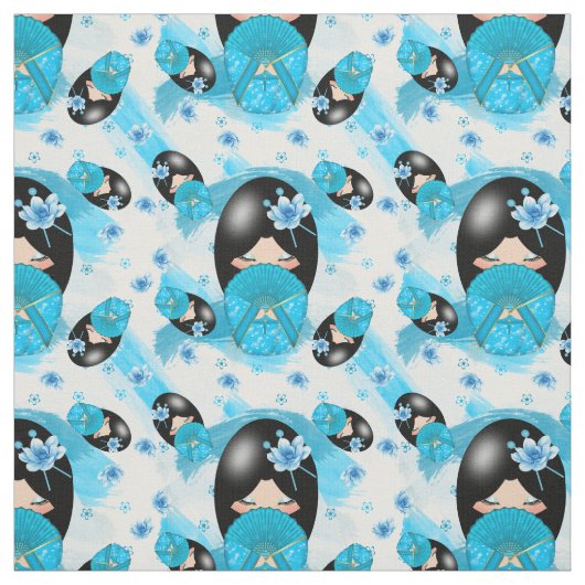 Kokeshiの日本のな人形および水彩画の生地 ファブリック (見本)