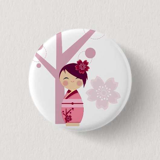 Kokeshiの桜および桜Pin 缶バッジ (正面)
