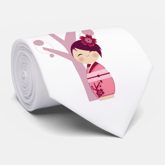 Kokeshiの桜のタイ ネクタイ (ロール)