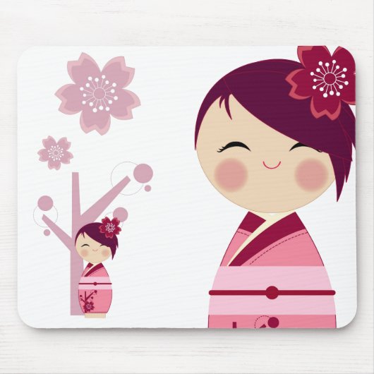 Kokeshiの桜のマウスパッド マウスパッド (正面)