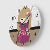 Kokeshiの美しい東洋の人形 ラージ壁時計 (傾斜)