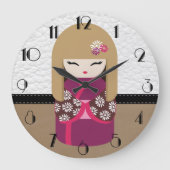 Kokeshiの美しい東洋の人形 ラージ壁時計 (正面)