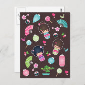 Kokeshiパターン郵便はがき ポストカード (正面/裏面)