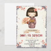 Kokeshi Doll birthday party invitation 招待状 (正面/裏面)