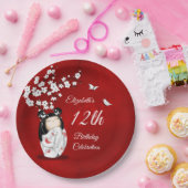 Kokeshi Doll Cherry Blossom | Girl´s Birthday ペーパープレート (パーティー)