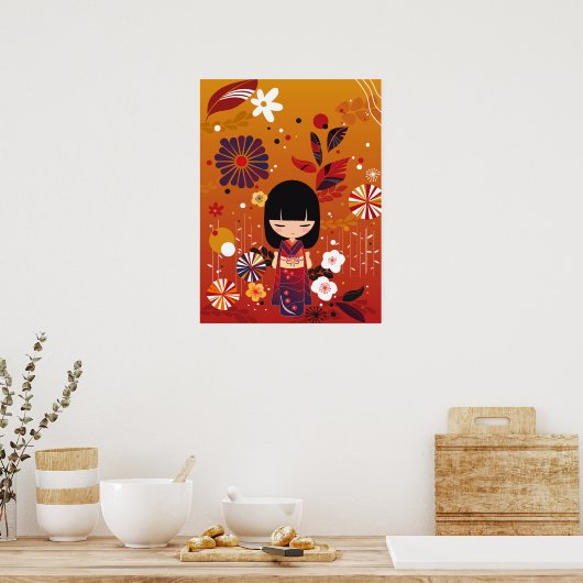 Kokeshi Doll Forest ポスター (キッチン)