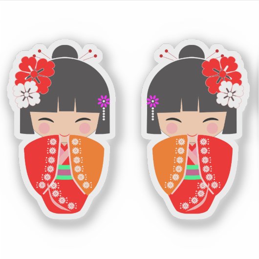 Kokeshi Doll Red Kimono シール (正面)