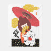 KOKESHI LOVE  Chow dog heart  フリースブランケット (正面)