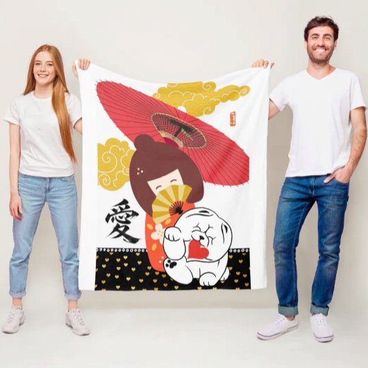 KOKESHI LOVE  Chow dog heart  フリースブランケット