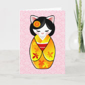 Kokeshi Maneki Nekoの日本ので幸運な猫は感謝していしています サンキューカード (正面)