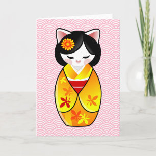 Kokeshi Maneki Nekoの日本ので幸運な猫は感謝していしています サンキューカード