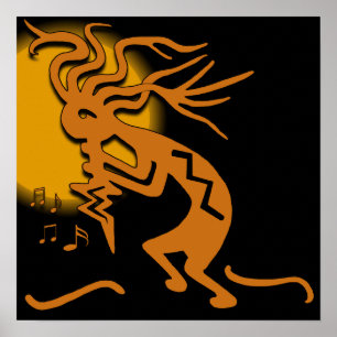 Kokopelli Merrymaker Musician With Moon ポスター