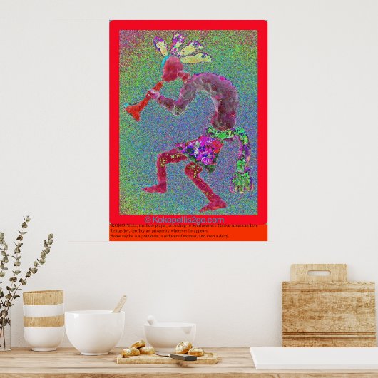 KOKOPELLI MYSTICAL RED RED BORDER ポスター (キッチン)