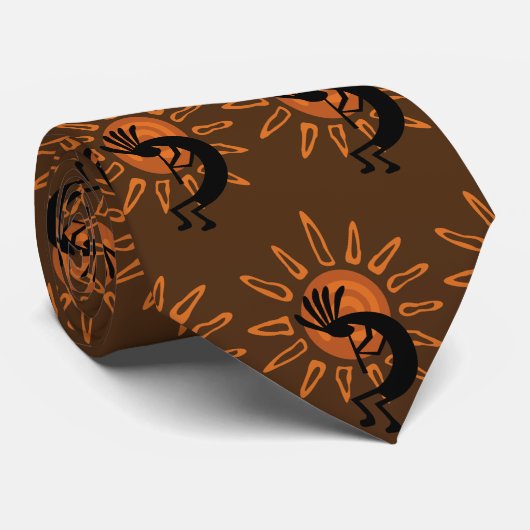 Kokopelli with Sun Bronze Brown  Neck Tie ネクタイ (ロール)