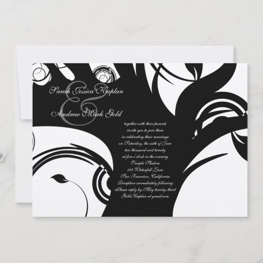 Kol Sassonのヘブライユダヤ人結婚式のクリームの黒 招待状 (裏面)