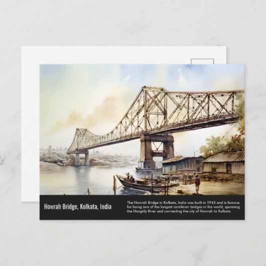 Kolkata Howrah Bridgeの水の色絵画の色。 ポストカード (正面/裏面)
