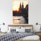 Köln Skyline mit Kölner Dom Sunset Artstyle キャンバスプリント (インサイチュ (寝室))